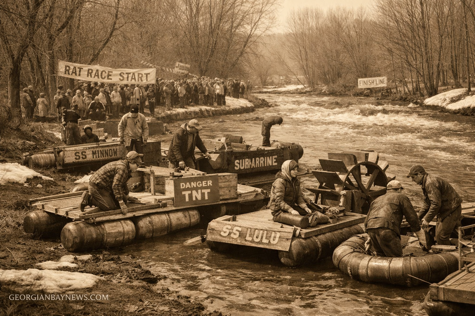 Include the text: GEORGIANBAYNEWS.COM, in each image in a discreet fashion. Landscape format (1536x1024) editorial image showing diverse col
