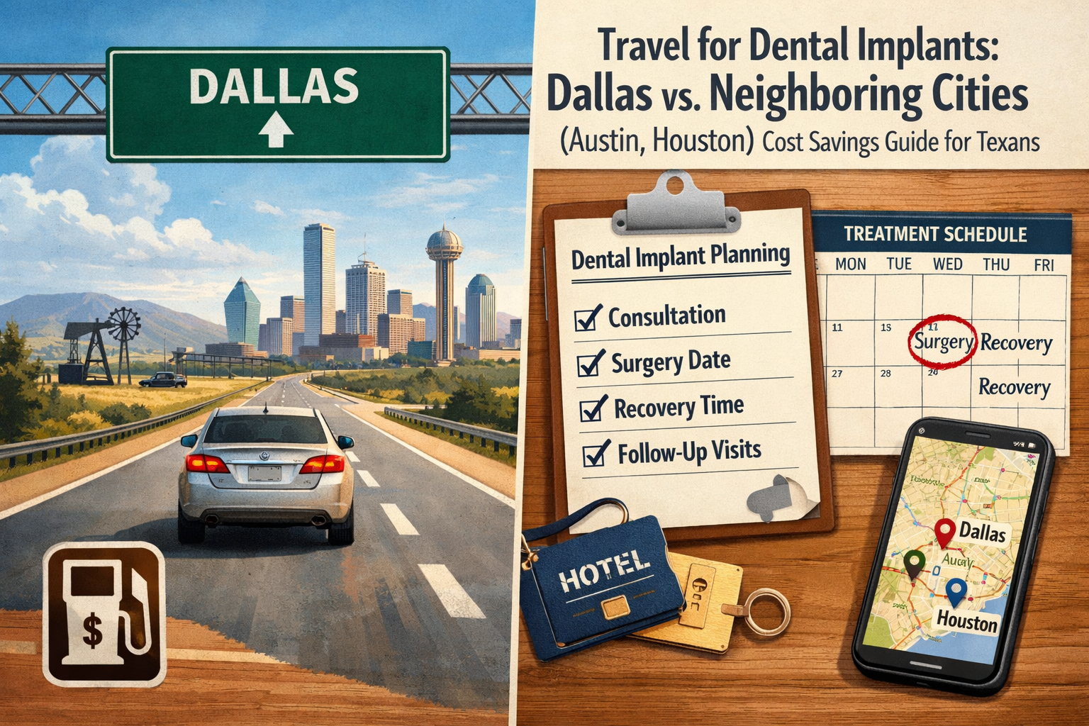 () image illustrating the logistical considerations for dental travel. This visual could feature a split screen: one side