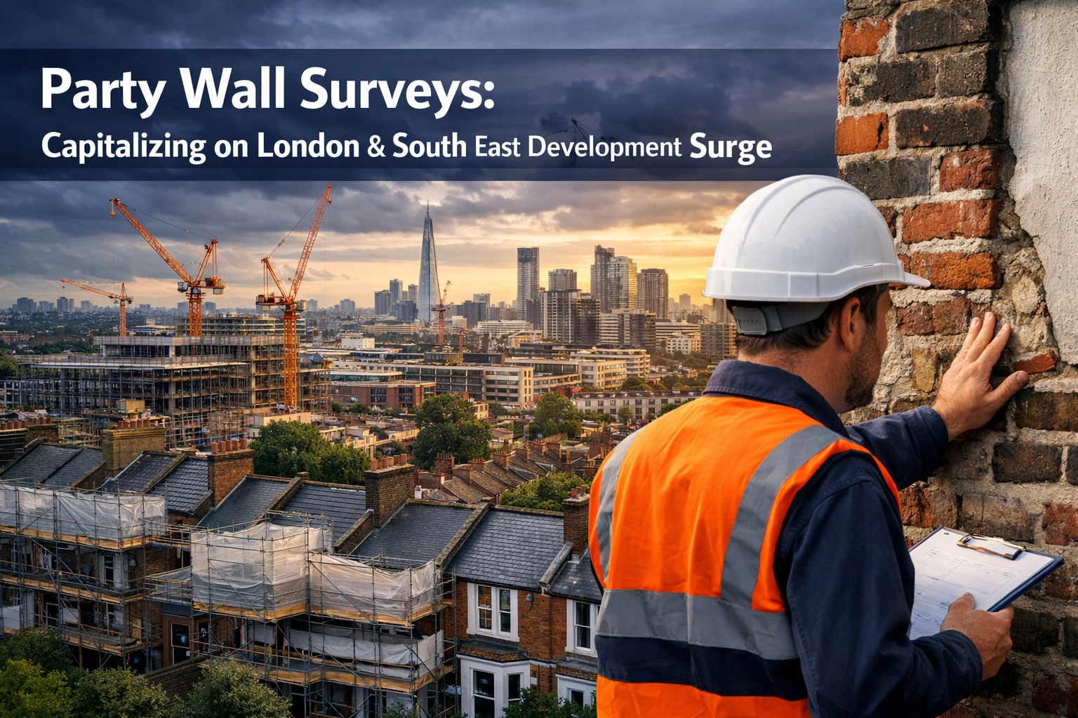 Professional () hero image featuring 'Party Wall Surveys: Capitalizing on London & South East Development Surge' in extra