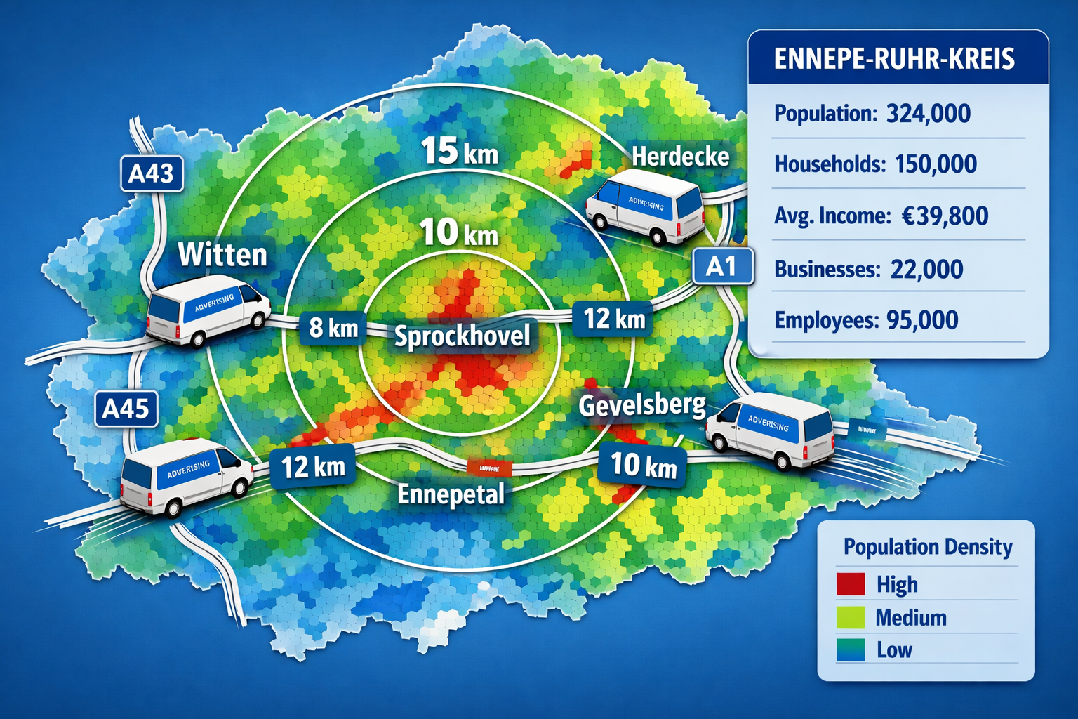 Landscape format (1536x1024) image showing map of Ennepe-Ruhr-Kreis region with major cities labeled (Witten, Hattingen, Gevelsberg, Ennepet