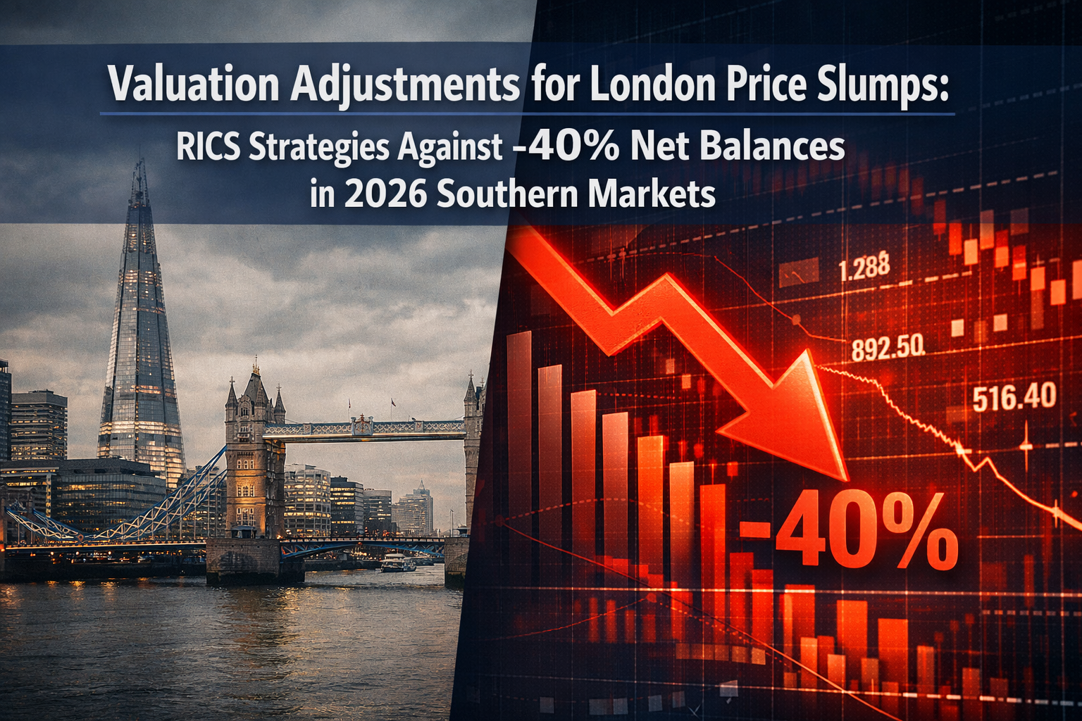 Professional () editorial hero image with 'Valuation Adjustments for London Price Slumps: RICS Strategies Against -40% Net