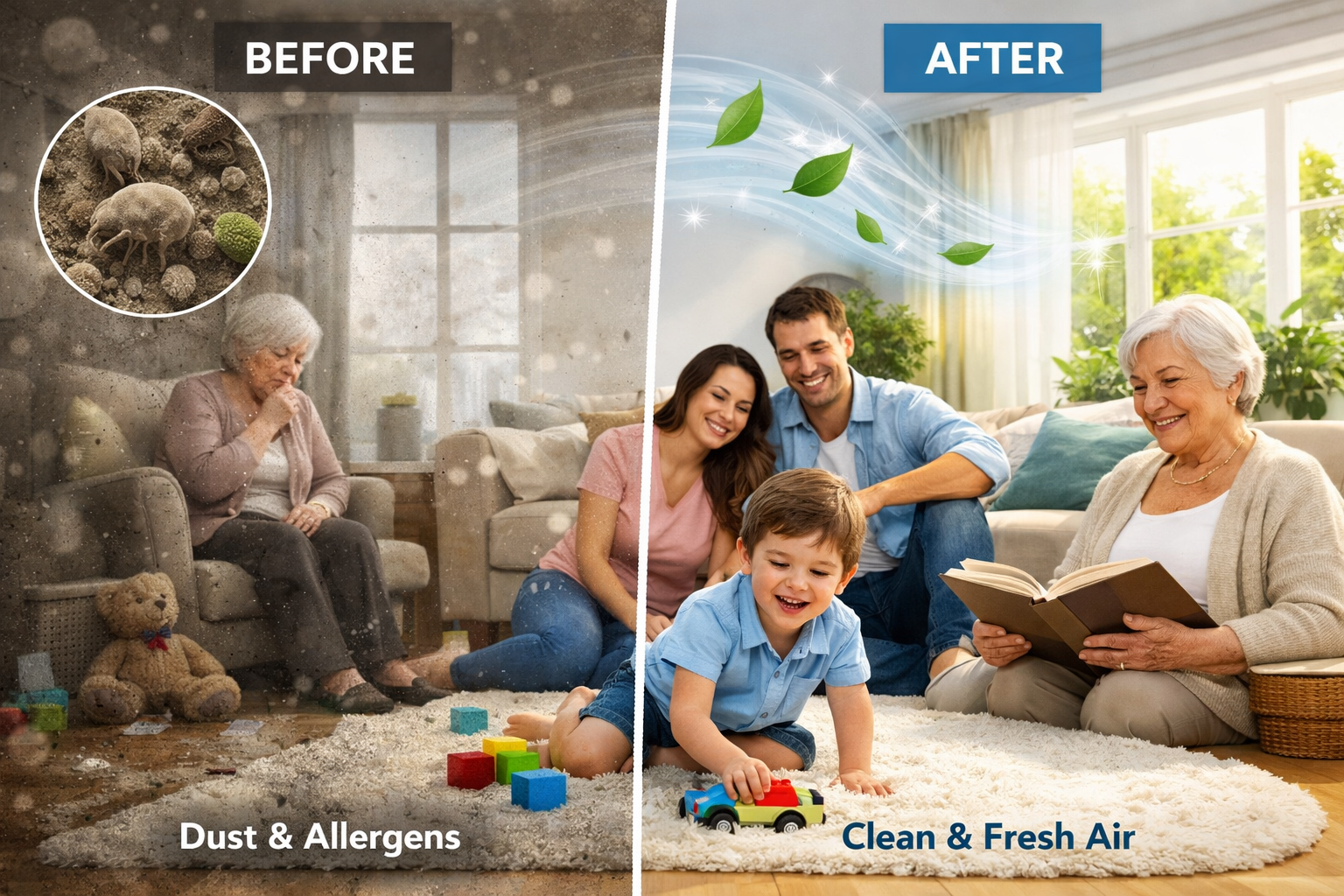 A compelling image (1536x1024) showcasing the health and safety benefits of professional Villa Cleaning Services in Chennai, featuring a hap