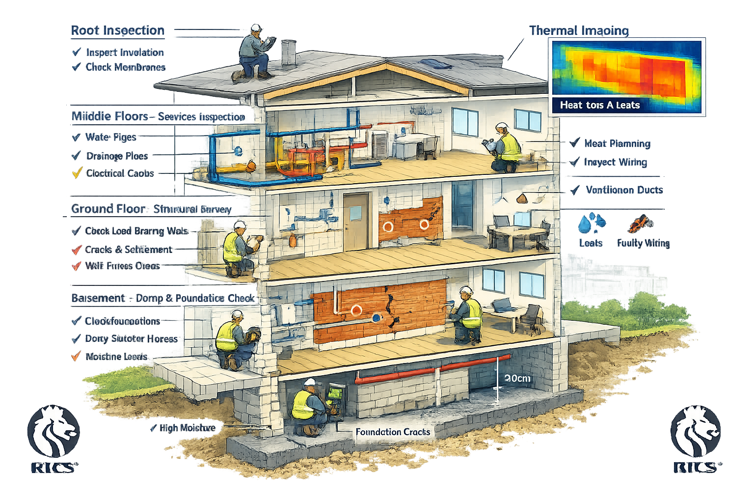 () detailed cross-section technical illustration of multi-story office building undergoing residential conversion
