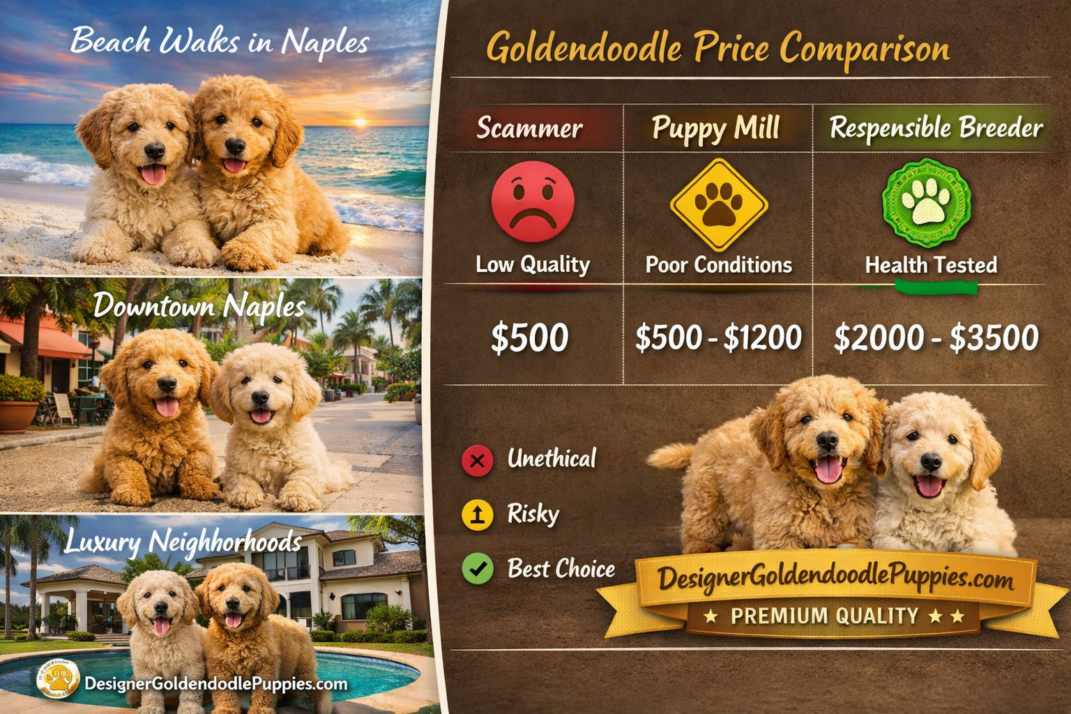 use keyphrases / topics as alt text do not use big paragraphs. Put logo of designergoldendoodlepuppies.com in images as possible where possi