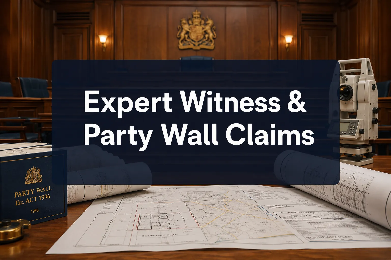 Professional () hero image with (≤42 chars): 'Expert Witness & Party Wall Claims' in crisp white centered on a deep navy