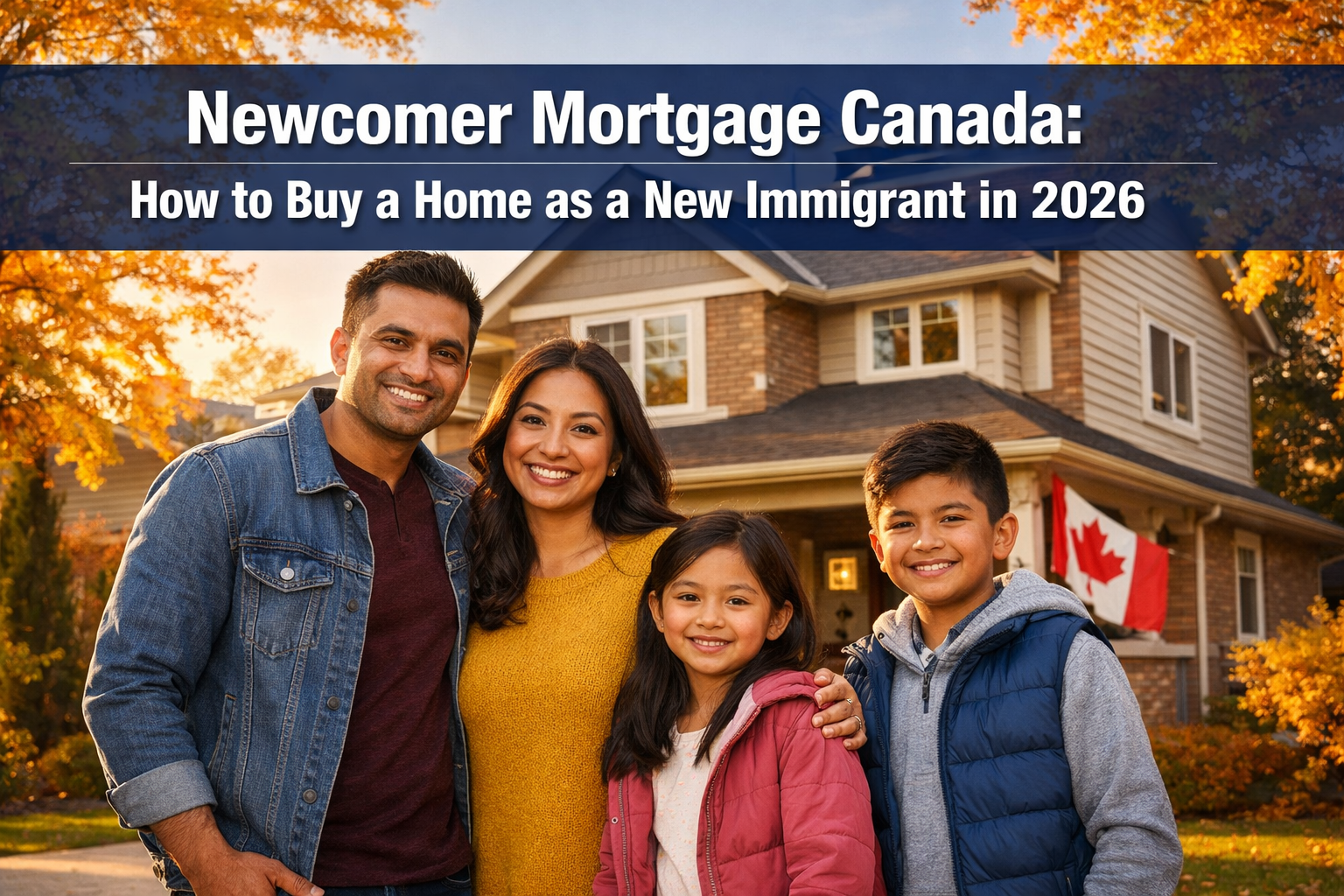 Professional () hero image with : 'Newcomer Mortgage Canada: How to Buy a Home as a New Immigrant in 2026' in extra large