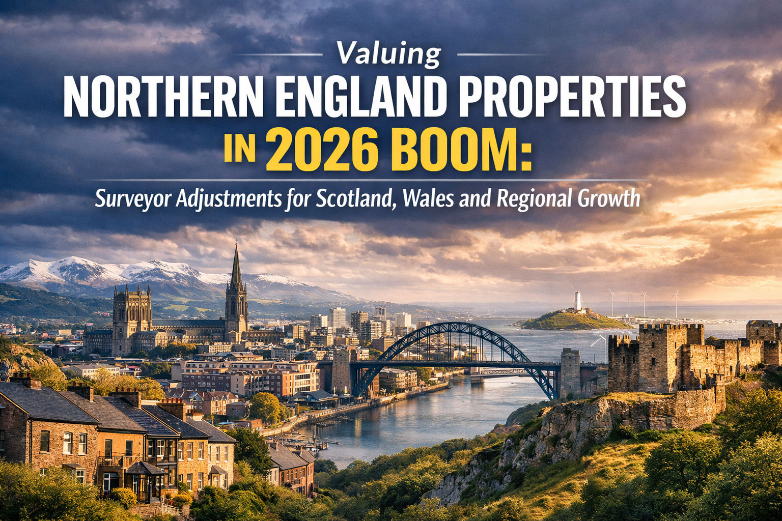 Professional landscape hero image () with : "Valuing Northern England Properties in 2026 Boom: Surveyor Adjustments for