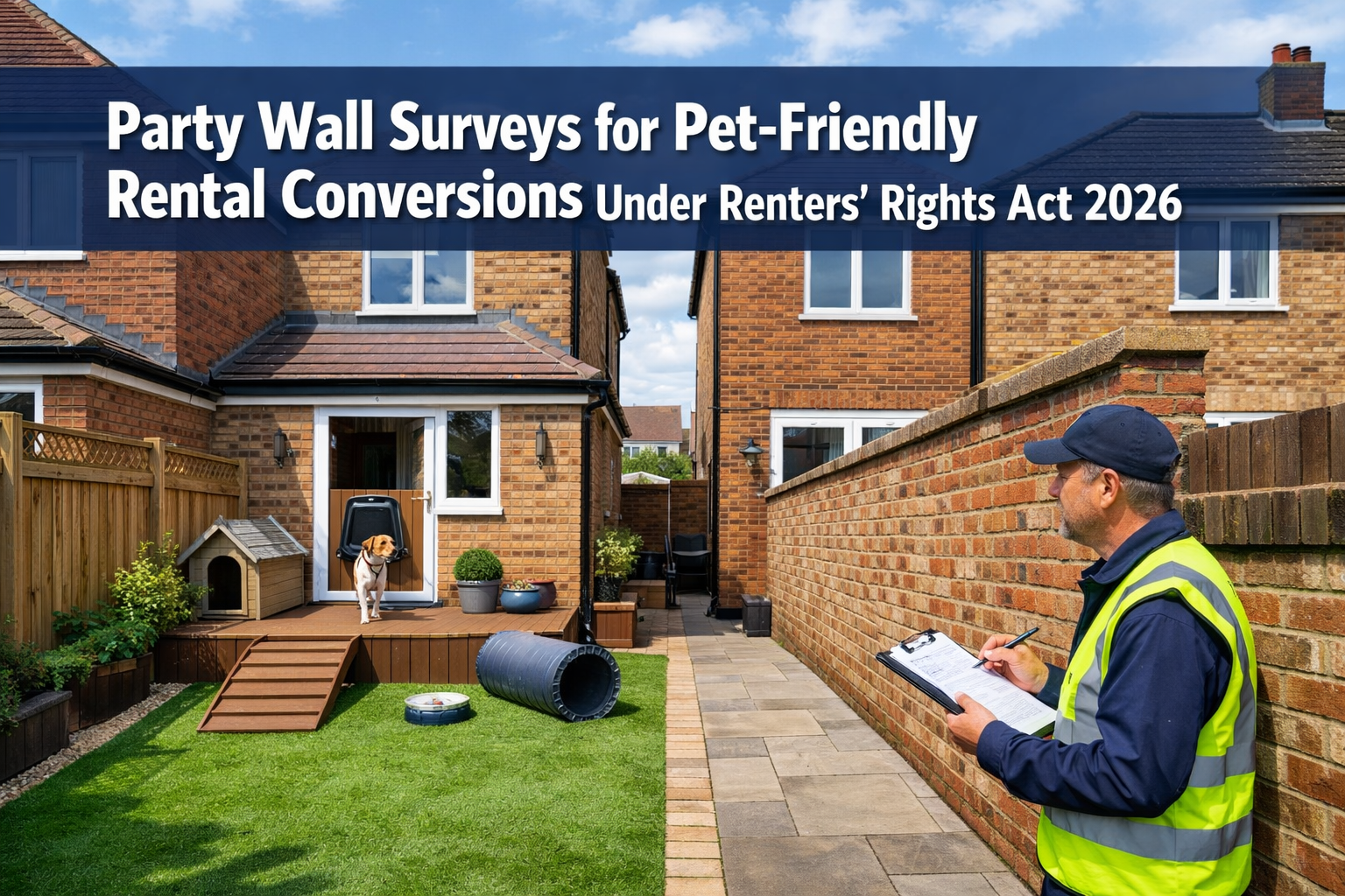 Professional () hero image with 'Party Wall Surveys for Pet-Friendly Rental Conversions Under Renters' Rights Act 2026' in