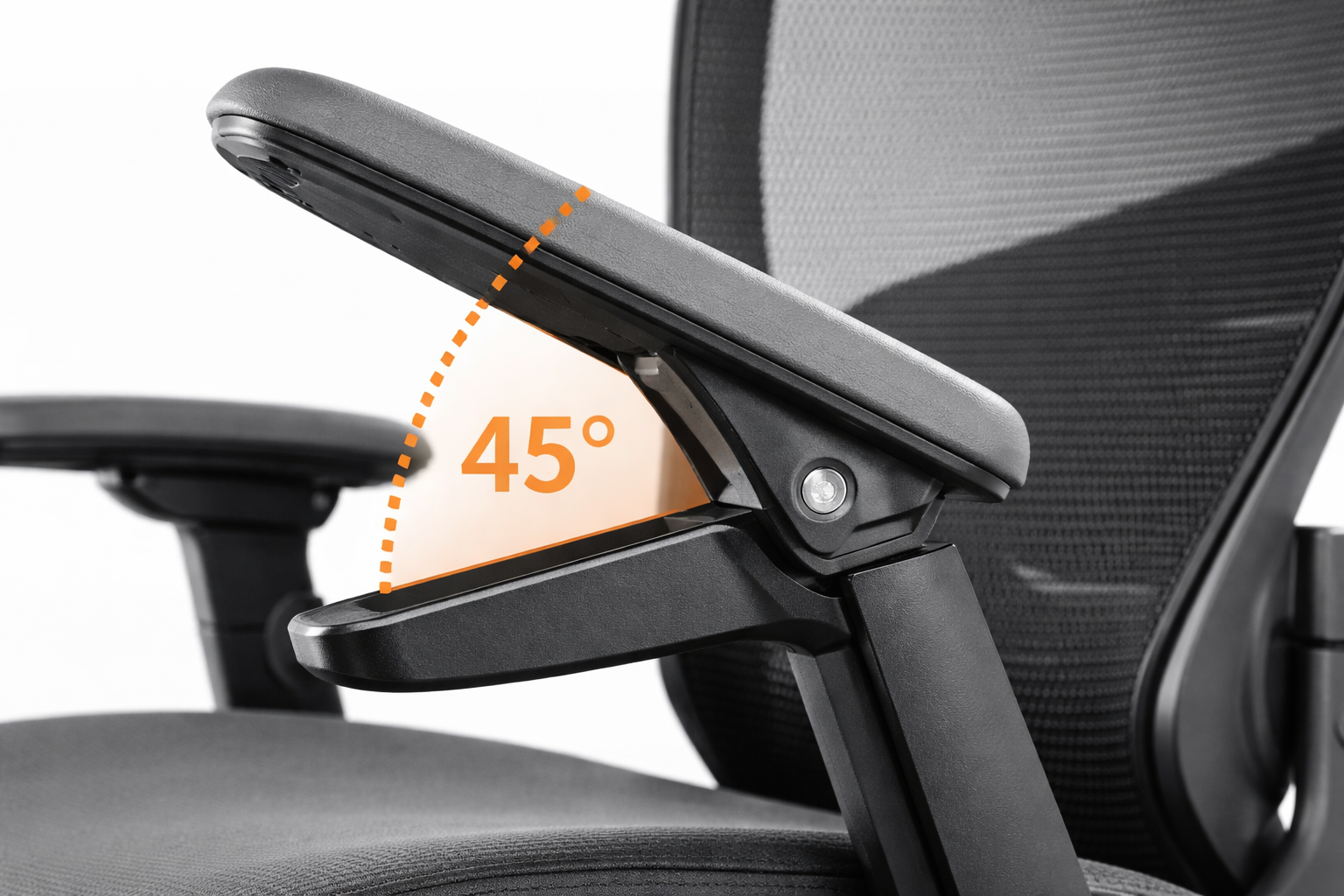 Gabrylly Ergonomic Office Chair close-up of flip-up armrest mechanism showing 45-degree fold capability