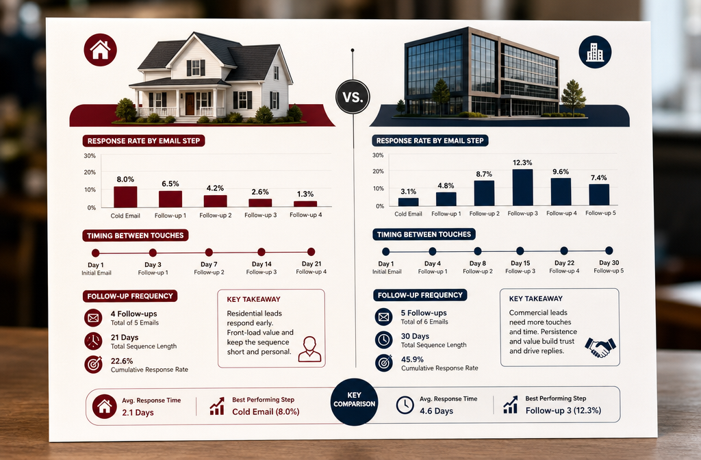 Dynamic () editorial illustration showing a visual comparison chart between residential and commercial real estate cold