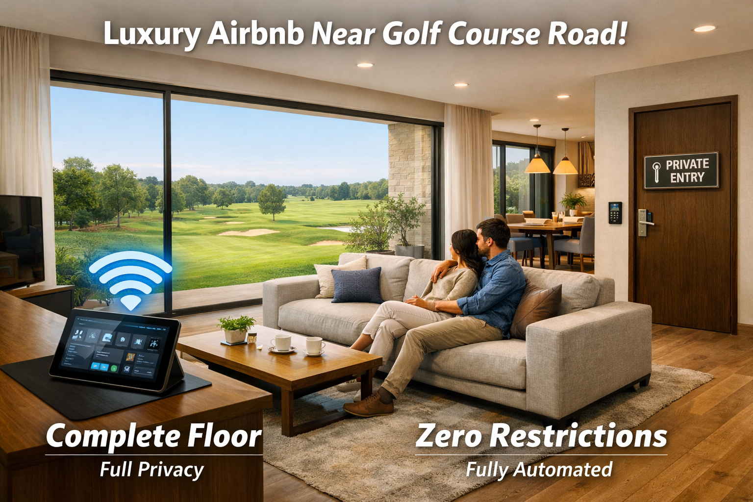 () editorial image showcasing the benefits of a high-value Airbnb near Golf Course Road. The primary focus is a spacious, a