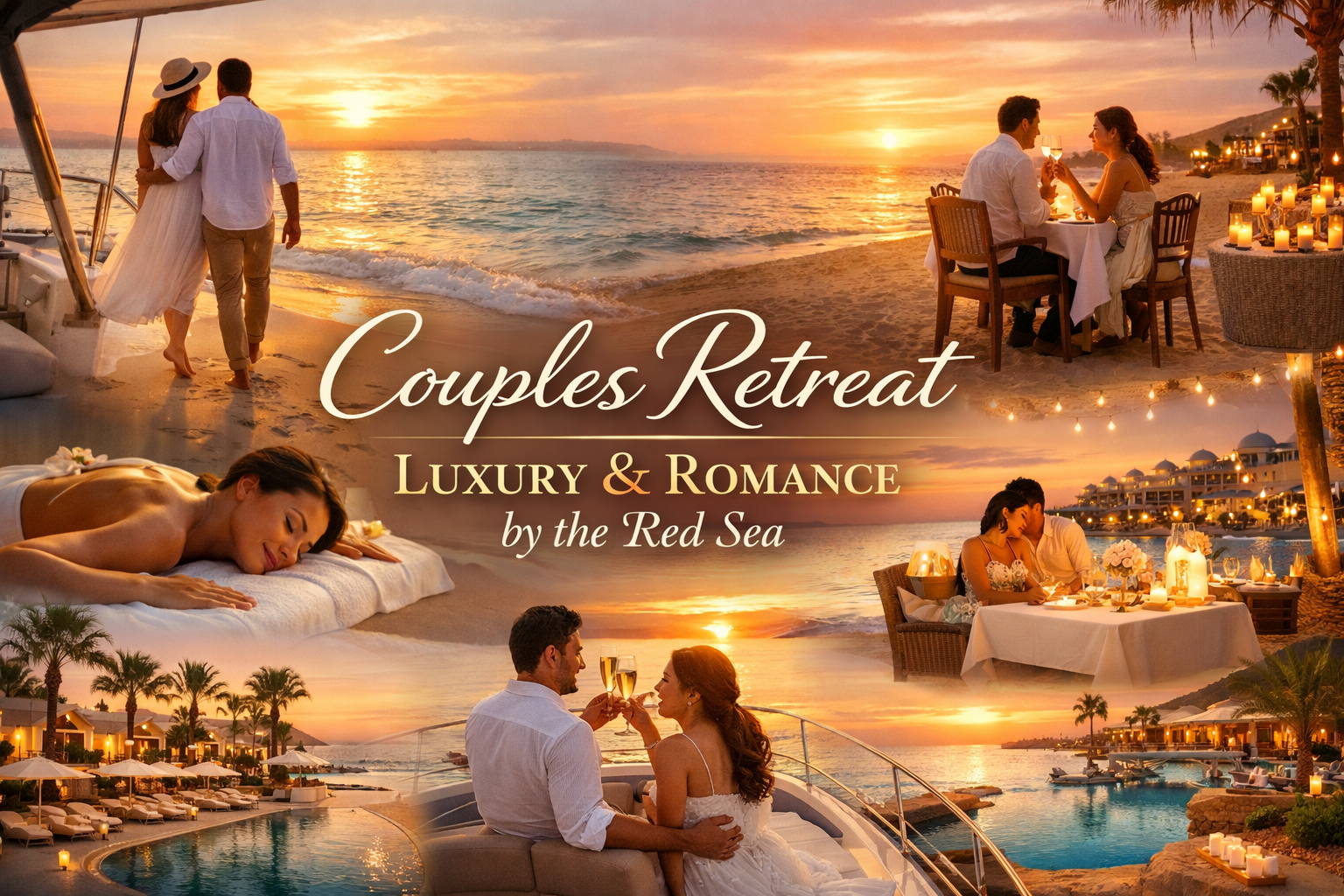 Elegant landscape image (1536x1024) depicting Hurghada's romantic couple scene with pairs walking hand-in-hand along pristine beaches at sun