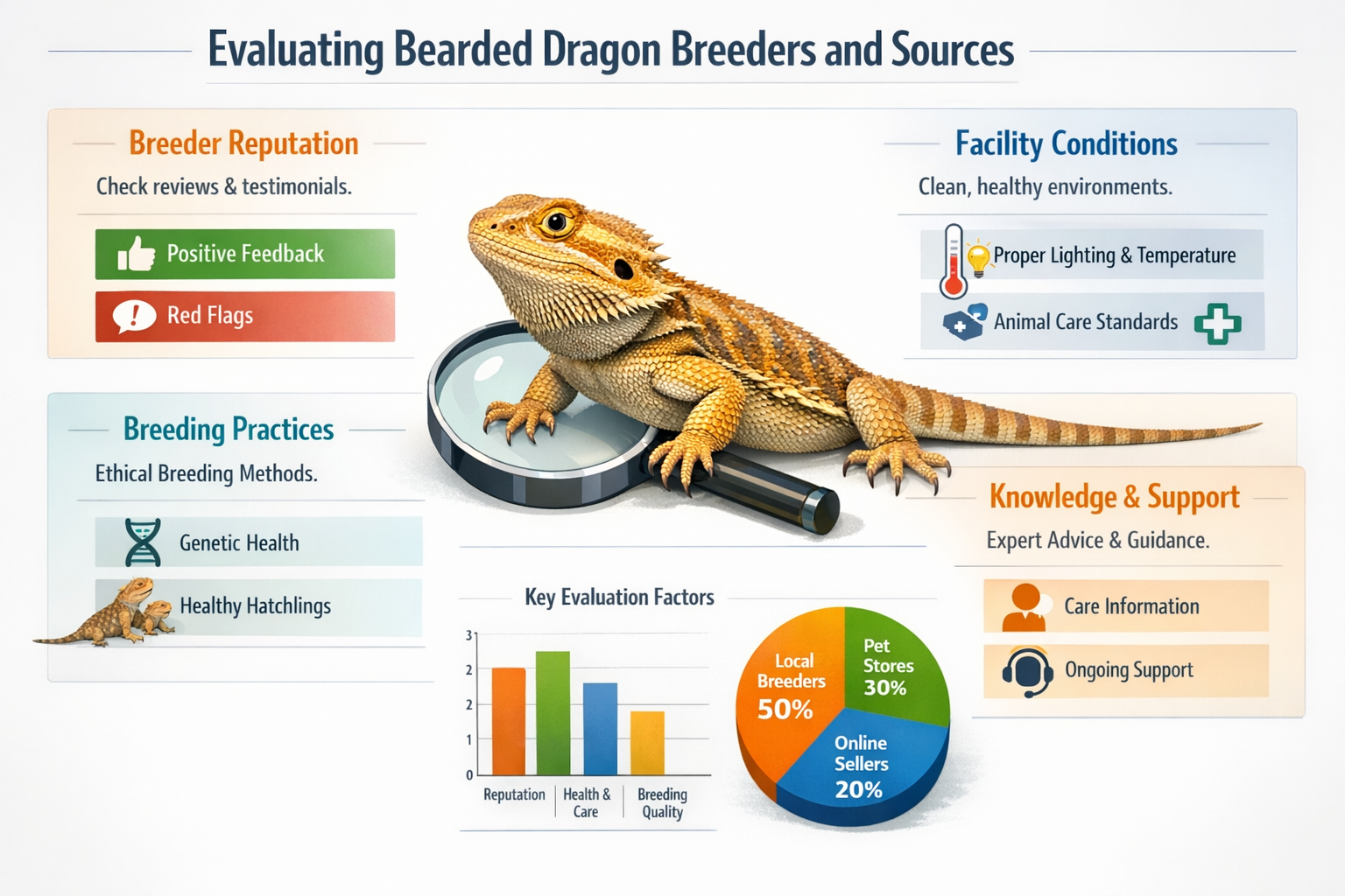 Professional infographic for article "Finding Quality Bearded Dragons for Sale Nearby: Your Complete 2026 Guide", section: "Evaluating Beard