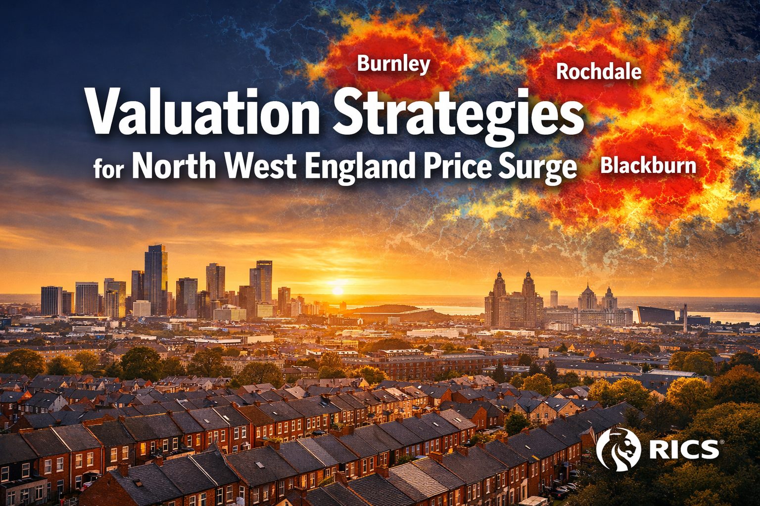 Professional () hero image featuring 'Valuation Strategies for North West England Price Surge' in extra large white with
