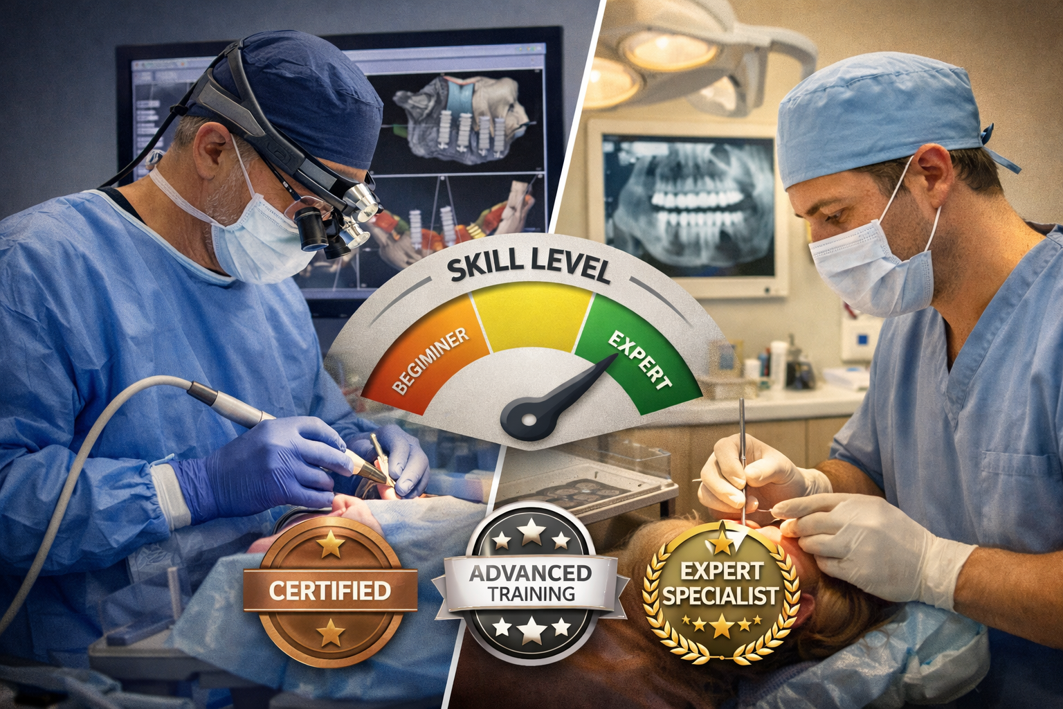 Detailed landscape format (1536x1024) image focusing on the concept of 'Provider Expertise and Experience'. Visuals include a split screen: