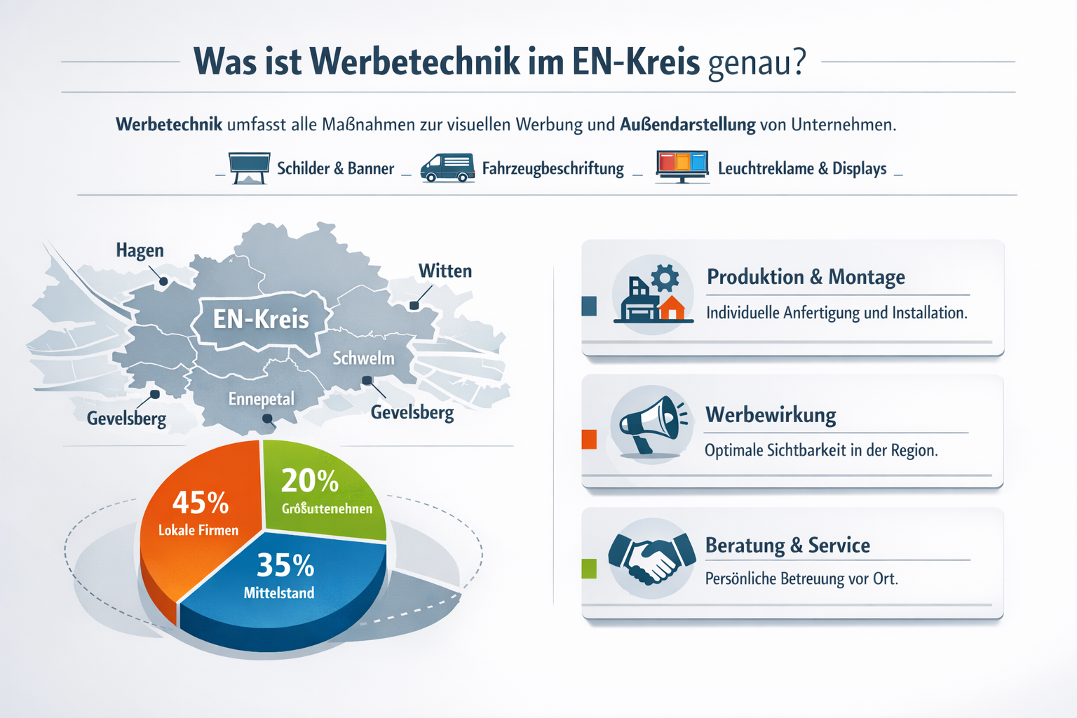 Professional infographic for article "Werbetechnik im EN-Kreis: Der komplette Guide für professionelle Werbung 2026", section: "Was ist Werb