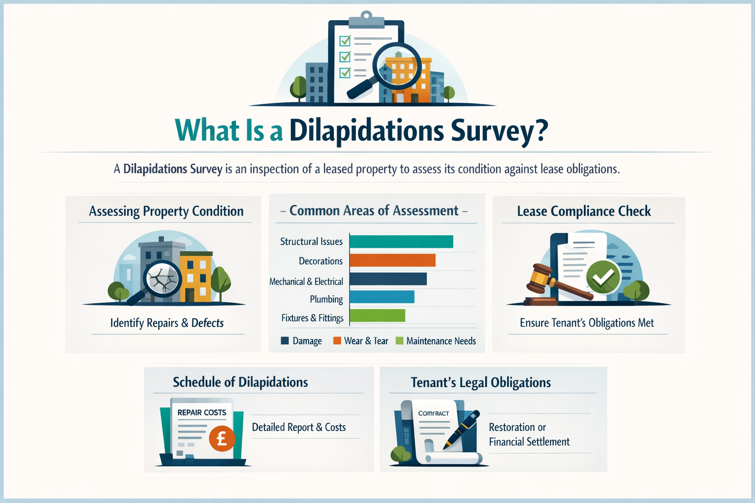 Professional infographic for article "Dilapidations Survey: The Complete Professional Guide for 2026", section: "What Is a Dilapidations Sur