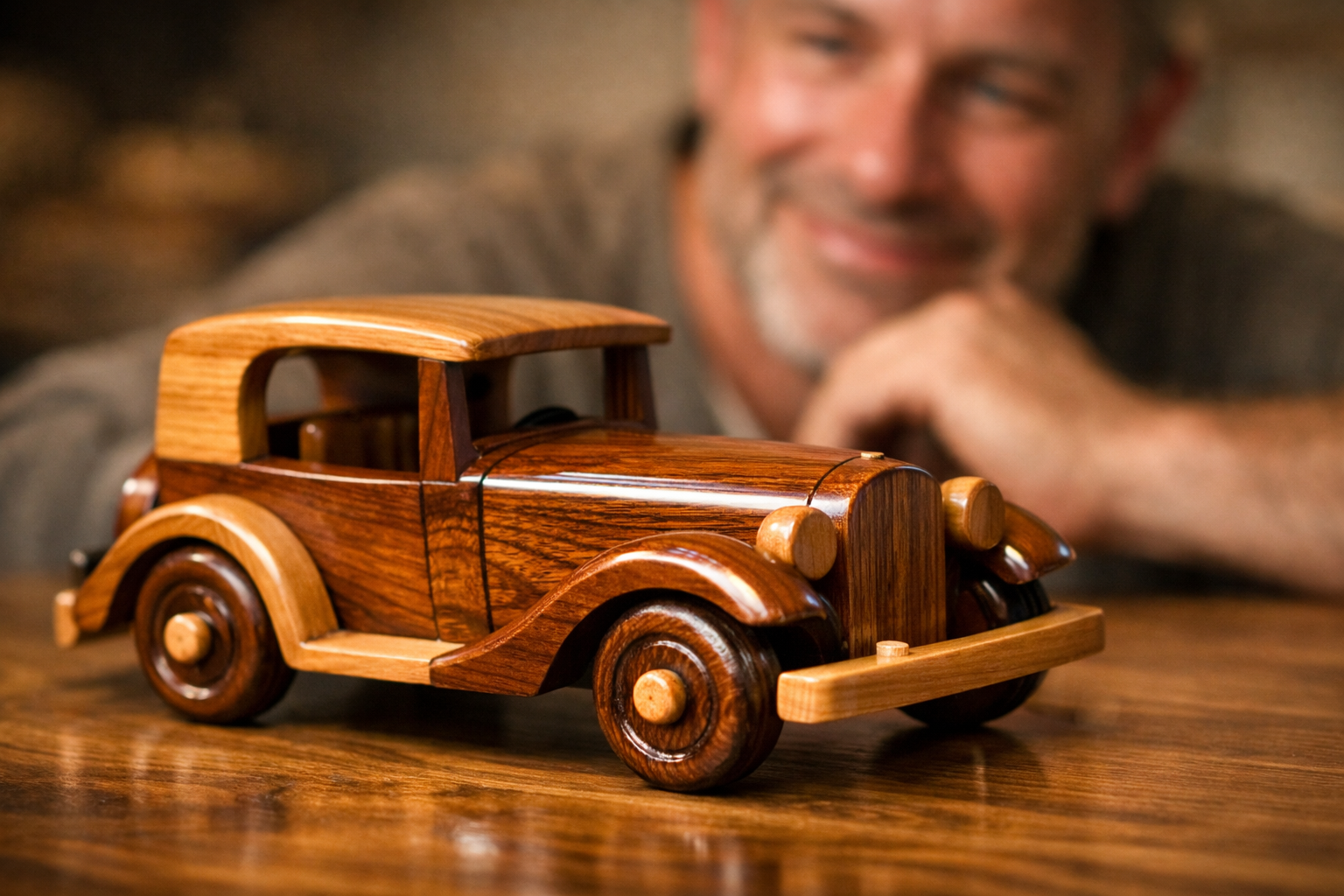Detailed () image featuring a finished wooden toy or small decorative item, gleaming under soft light, demonstrating the