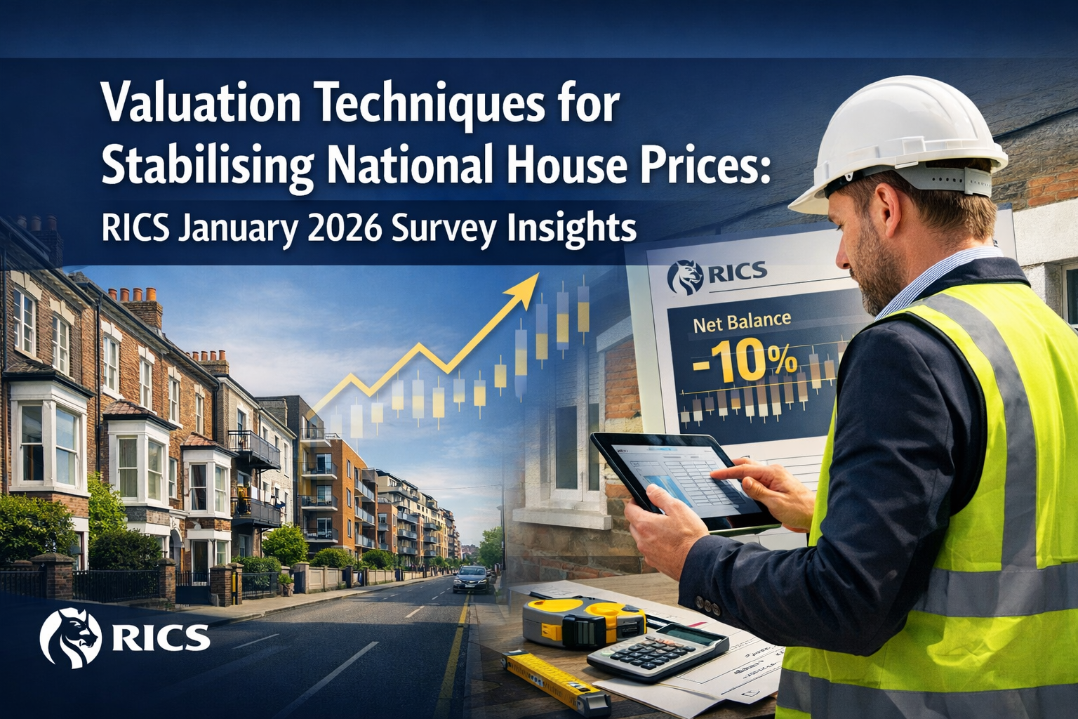 Professional () hero image featuring 'Valuation Techniques for Stabilising National House Prices: RICS January 2026 Survey