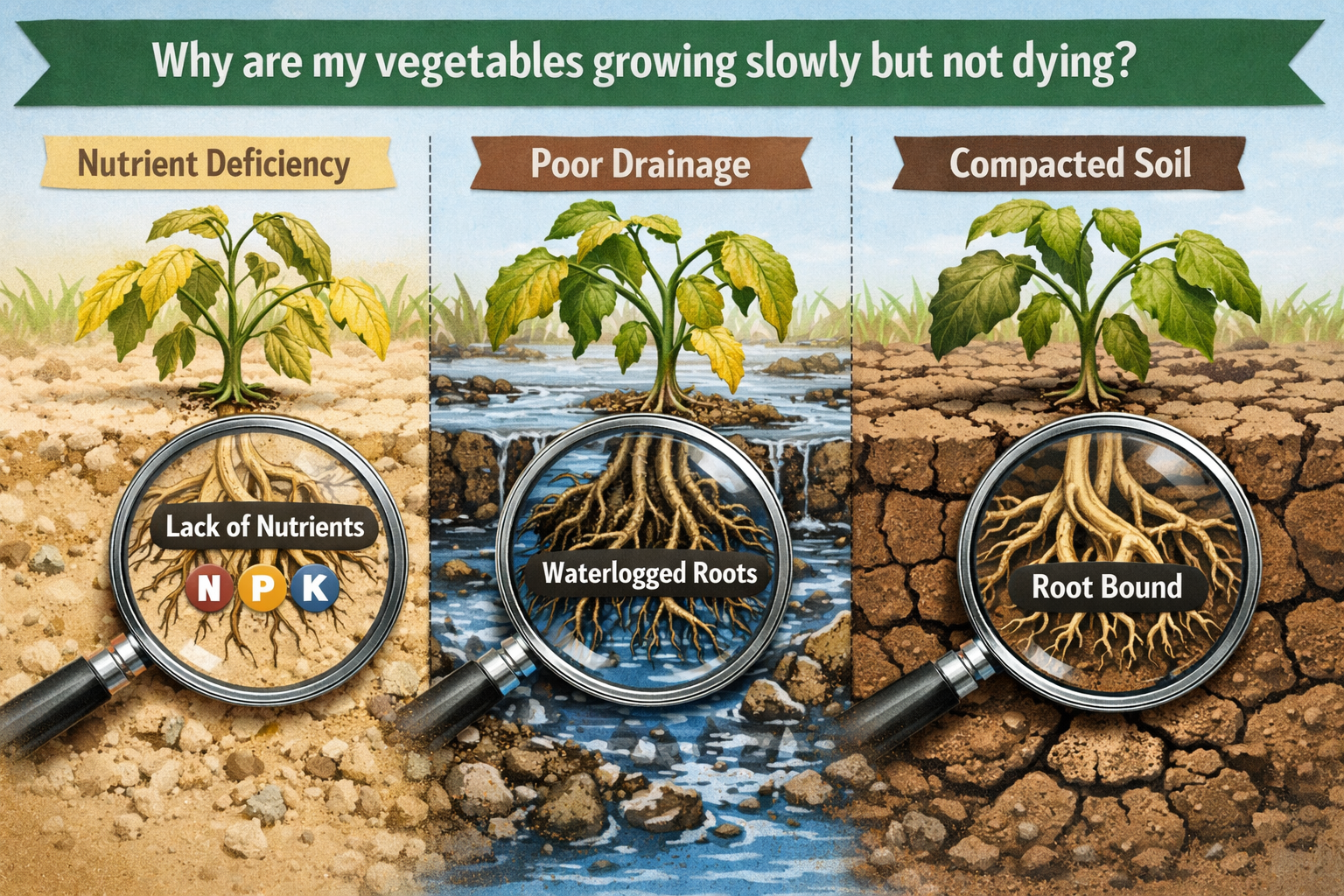 Why are my vegetables growing slowly but not dying?