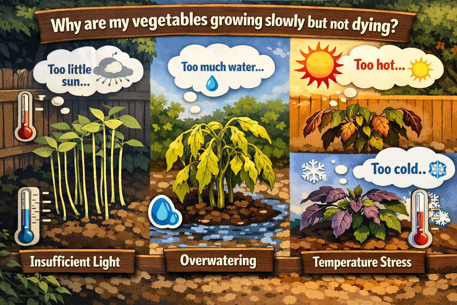 Why are my vegetables growing slowly but not dying?
