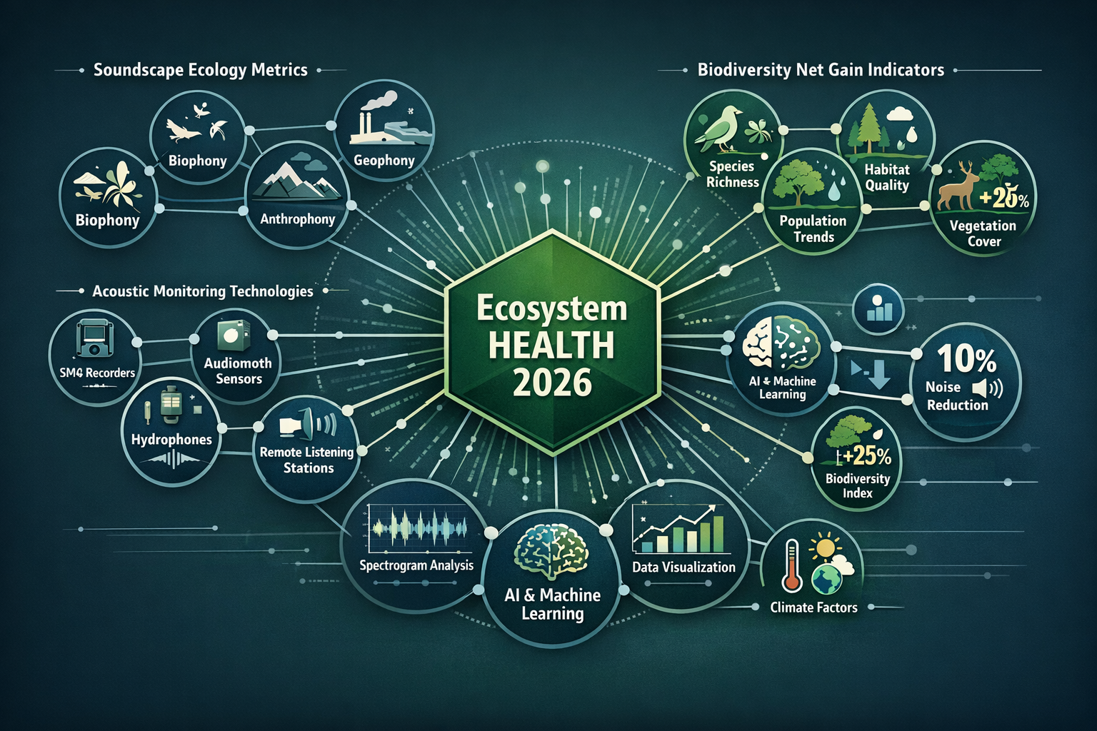 Infographic-style visualization for 'Key Takeaways' section featuring a complex mind map with interconnected nodes