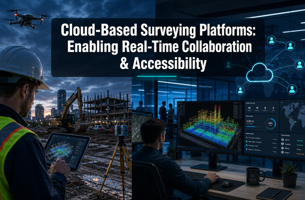 Professional () hero image with : 'Cloud-Based Surveying Platforms: Enabling Real-Time Collaboration & Accessibility' in