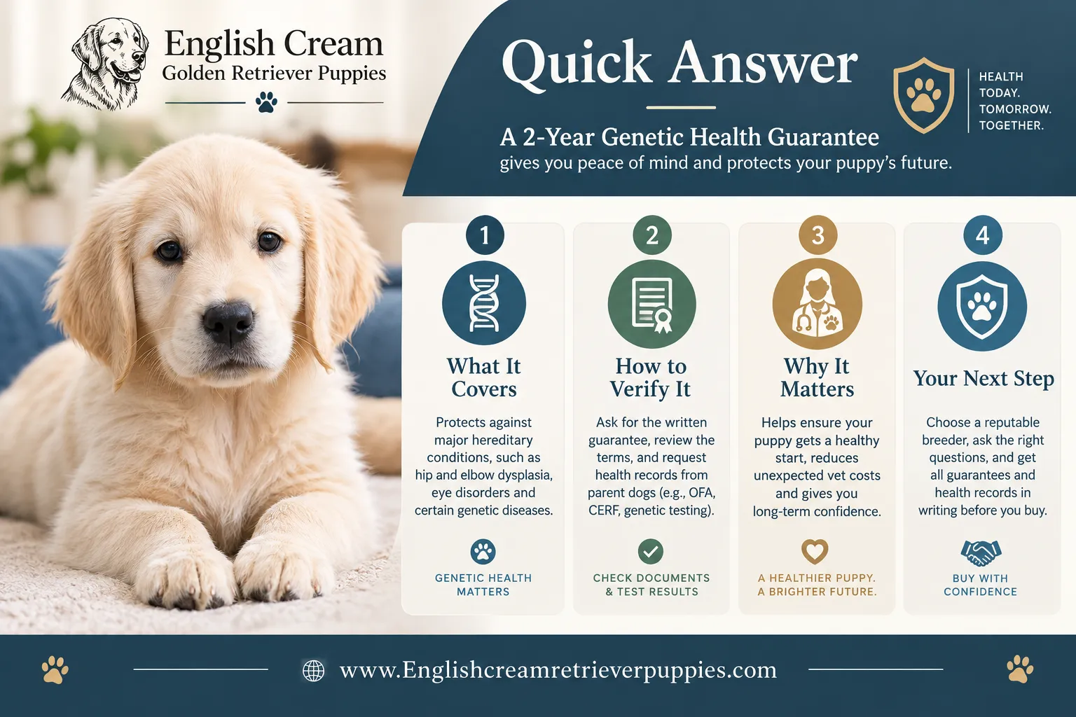 What does a 2 year genetic health guarantee cover for puppies?