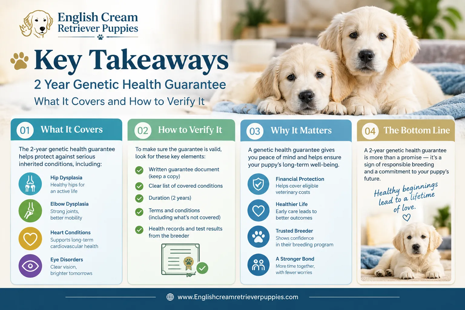 How much do English cream retriever puppies cost with a health guarantee?