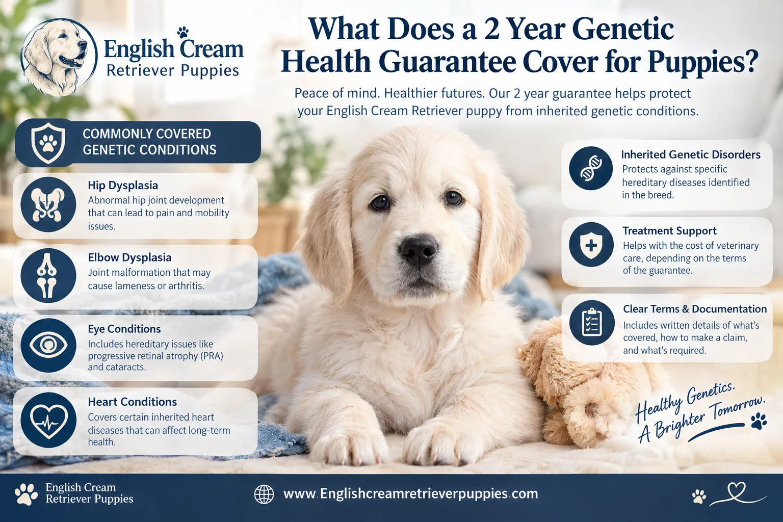 What genetic health issues are common in English cream retrievers, and what should I screen for?