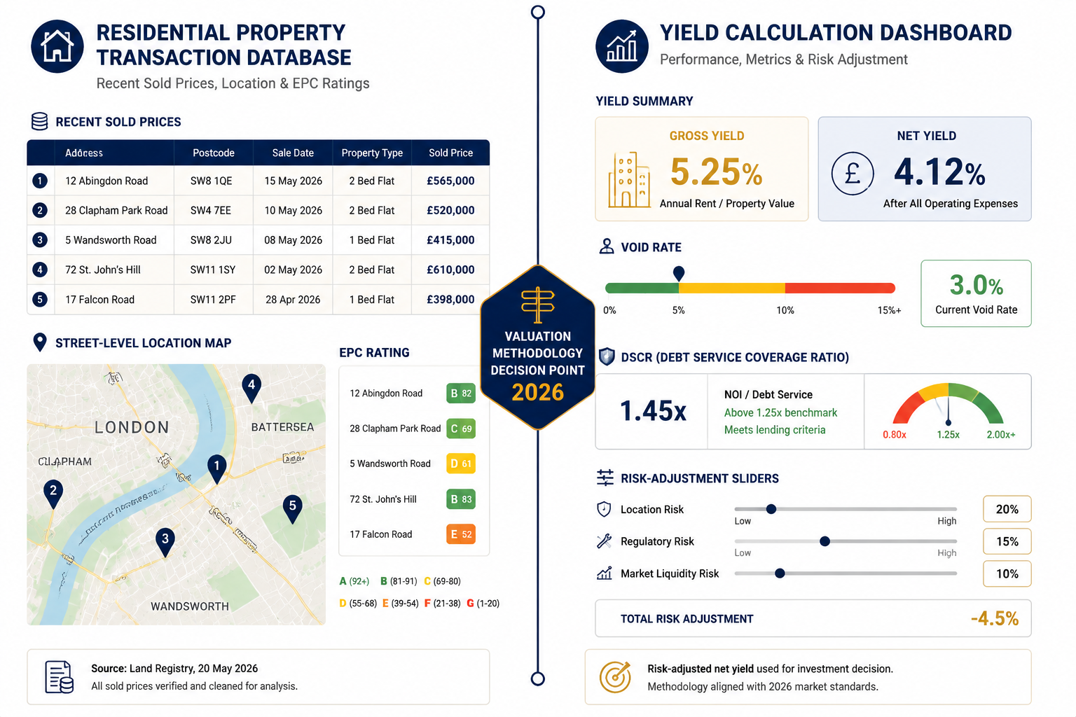 Detailed infographic-style illustration showing a split-screen comparison: left side displays a residential property