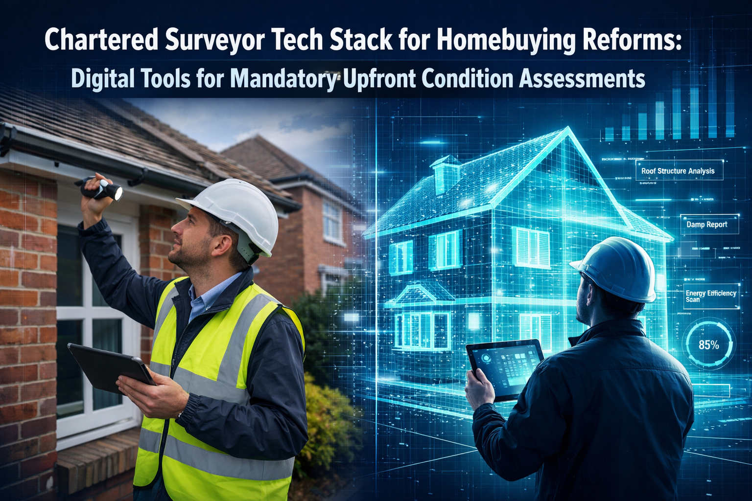 Professional () hero image featuring 'Chartered Surveyor Tech Stack for Homebuying Reforms: Digital Tools for Mandatory