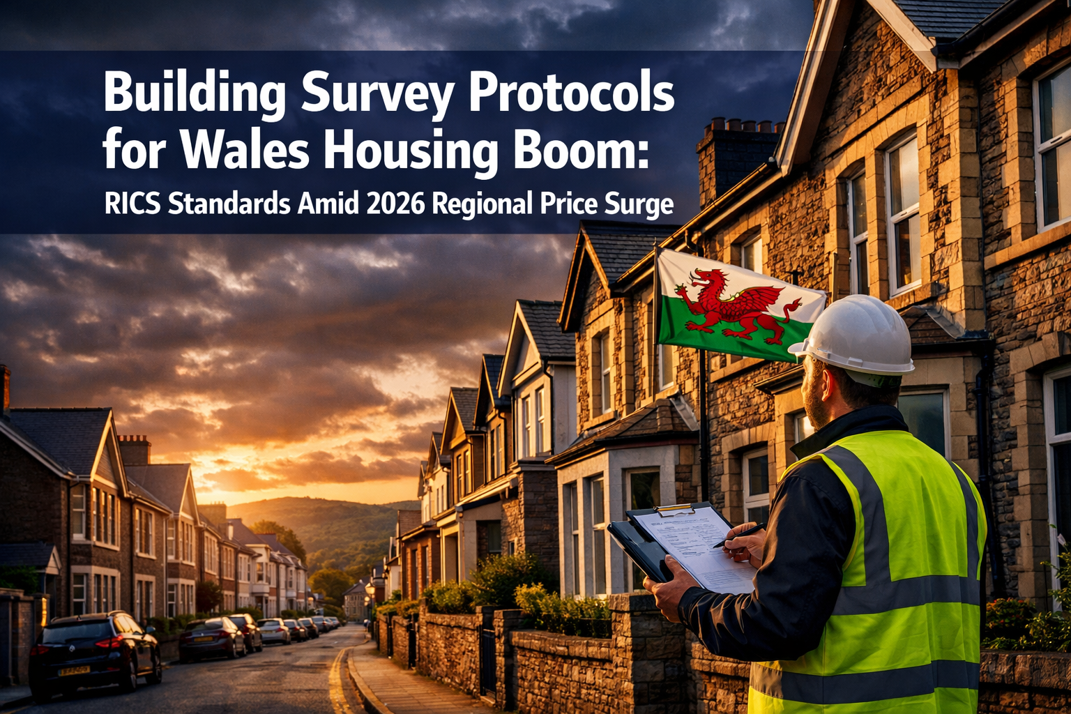 Professional () hero image featuring 'Building Survey Protocols for Wales Housing Boom: RICS Standards Amid 2026 Regional