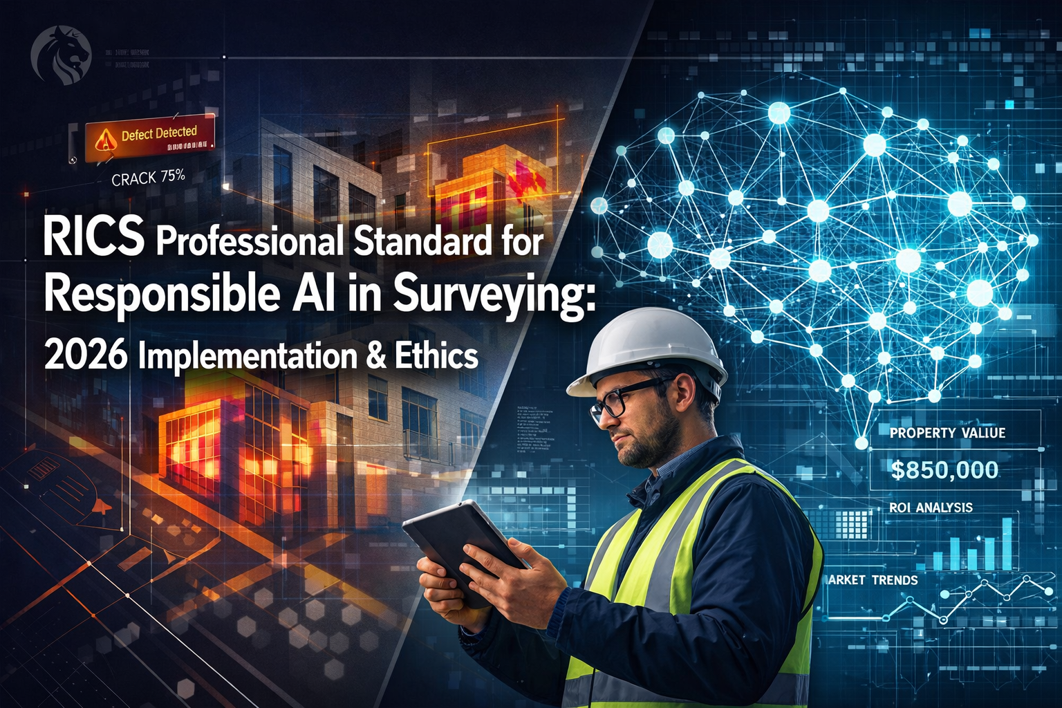 Professional () hero image featuring 'RICS Professional Standard for Responsible AI in Surveying: 2026 Implementation &