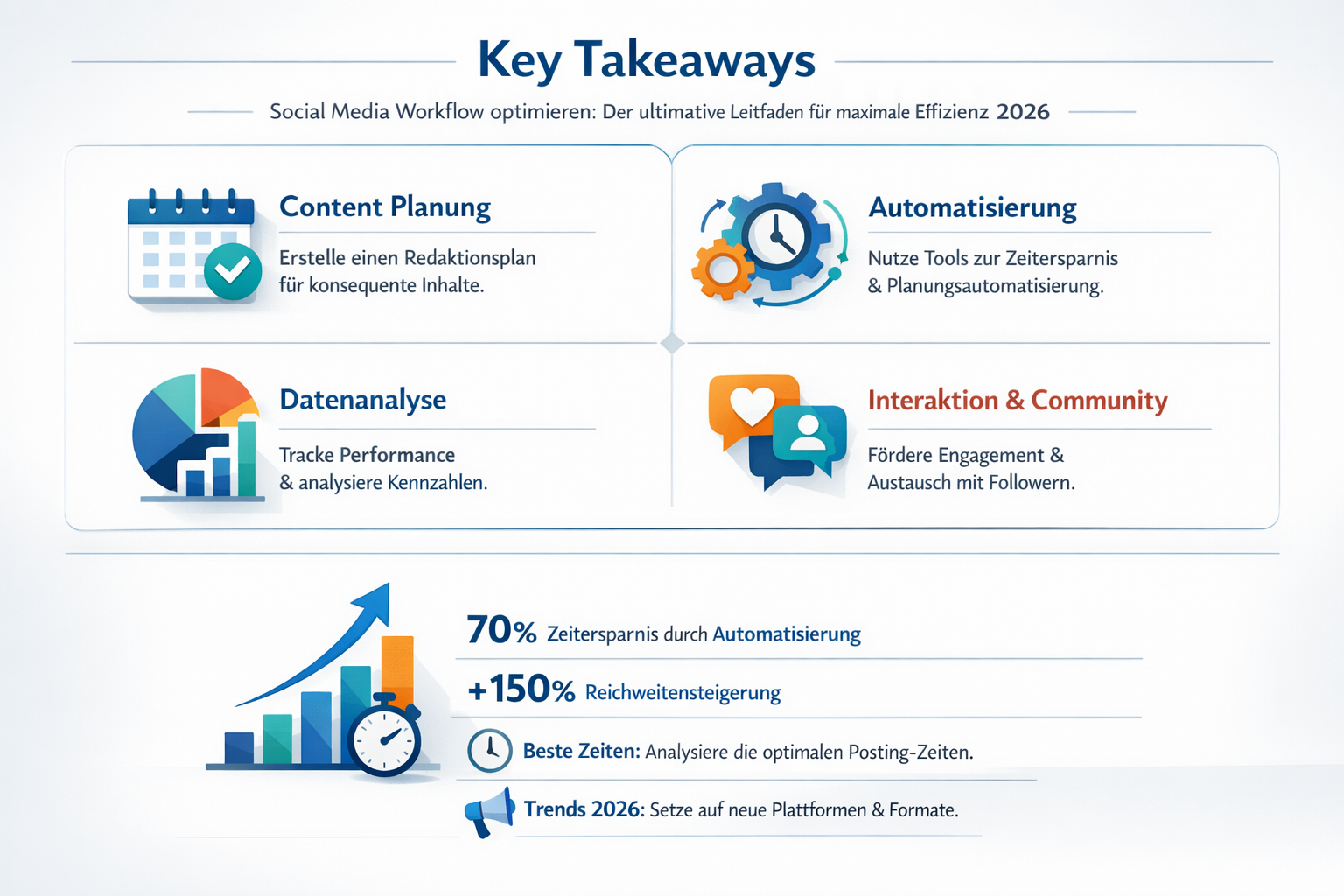 Professional infographic for article "Social Media Workflow optimieren: Der ultimative Leitfaden für maximale Effizienz 2026", section: "Key - Social Media Workflow optimieren 2 Professional infographic for article "Social Media Workflow optimieren: Der ultimative Leitfaden für maximale Effizienz 2026", section: "Key