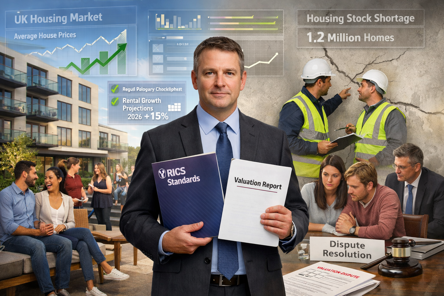 Detailed () split-screen composition showing contrast between thriving co-living development on left (modern building, happy