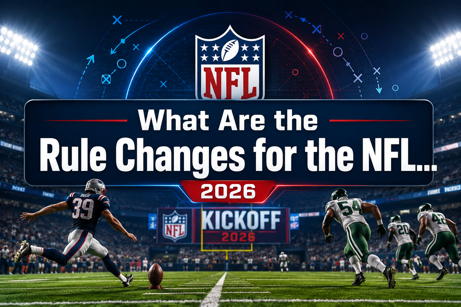 A reading "What Are the Rule Changes for the NFL…". CRITICAL TYPOGRAPHY RULES: render the text on 1–2 lines, centered, with