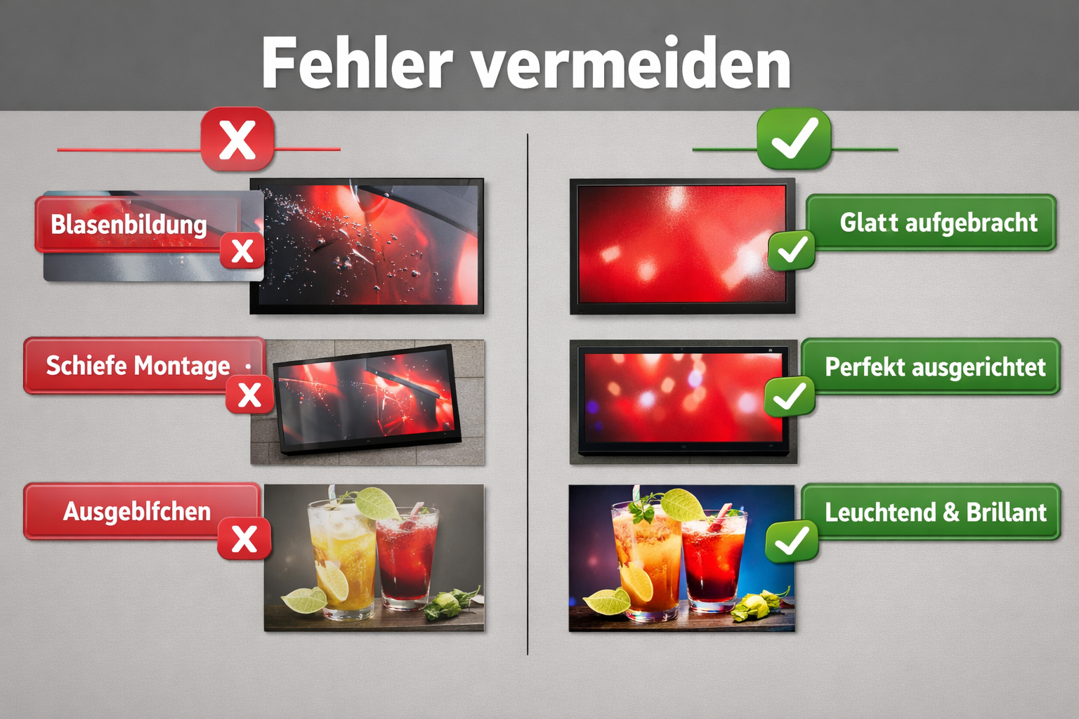 Landscape format (1536x1024) image showing common mistakes versus best practices in advertising technology projects. Split design with red X