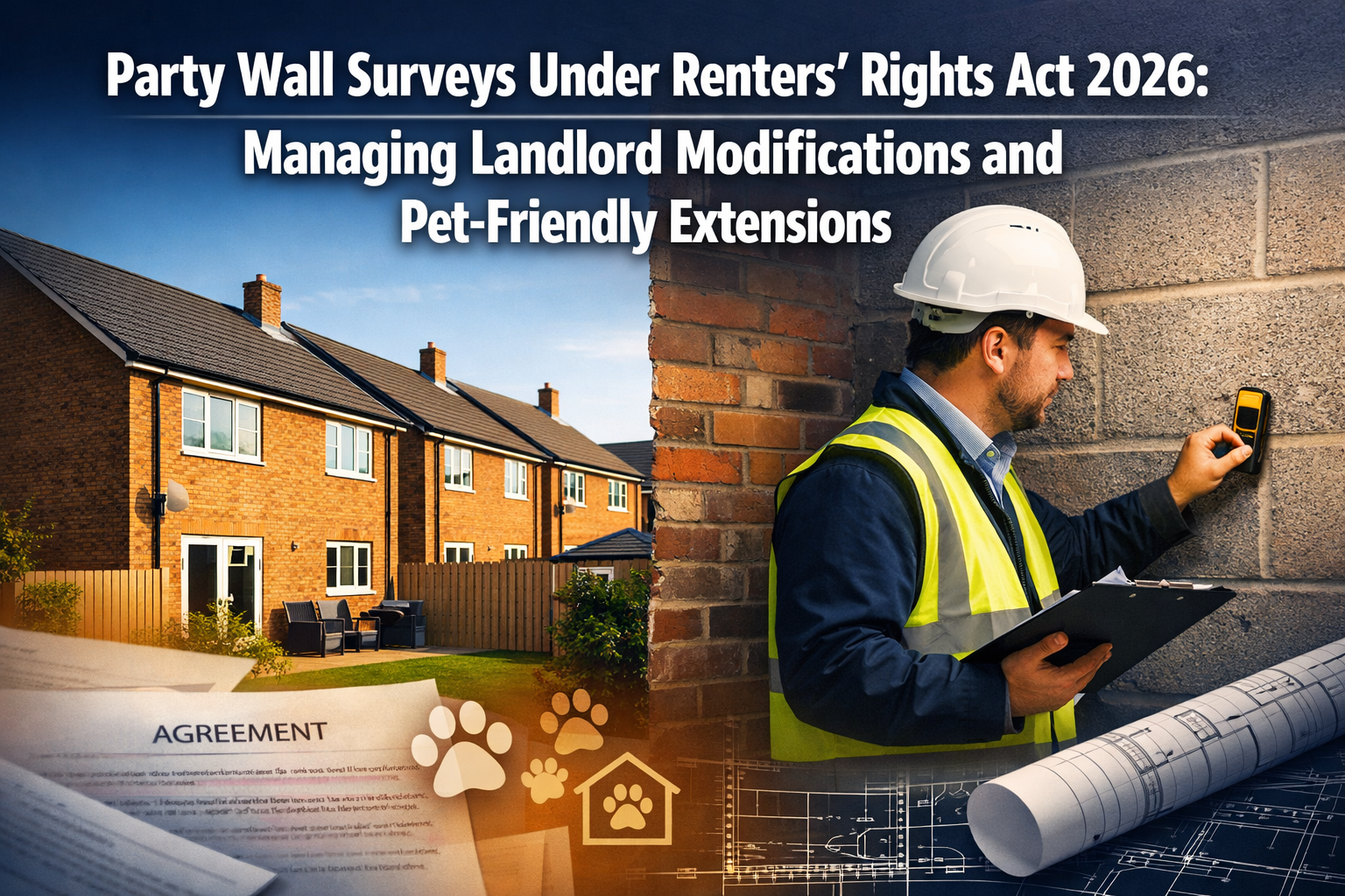 Professional () editorial hero image with 'Party Wall Surveys Under Renters' Rights Act 2026: Managing Landlord