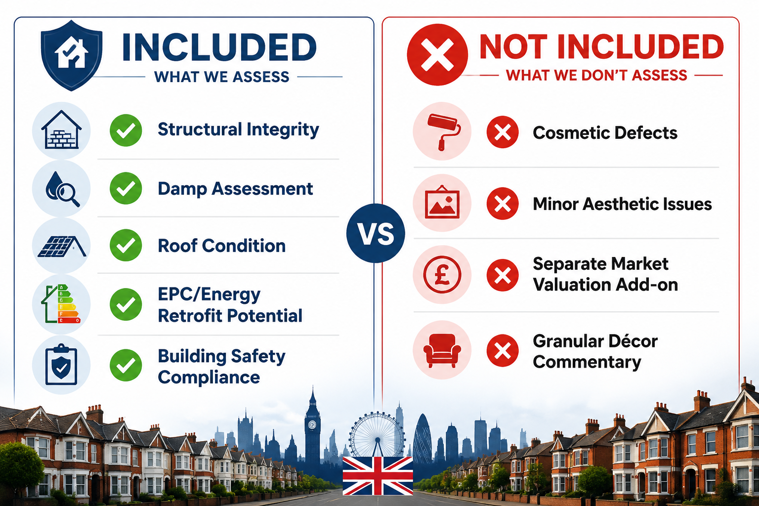 Split-composition infographic-style image: left half shows a checklist with green ticks next to 'Structural Integrity',