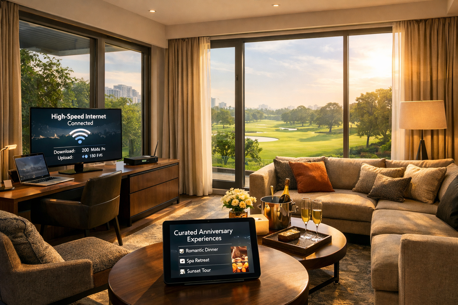 A beautifully composed landscape image () showcasing the interior of a luxury Airbnb unit near Golf Course Road. The scene