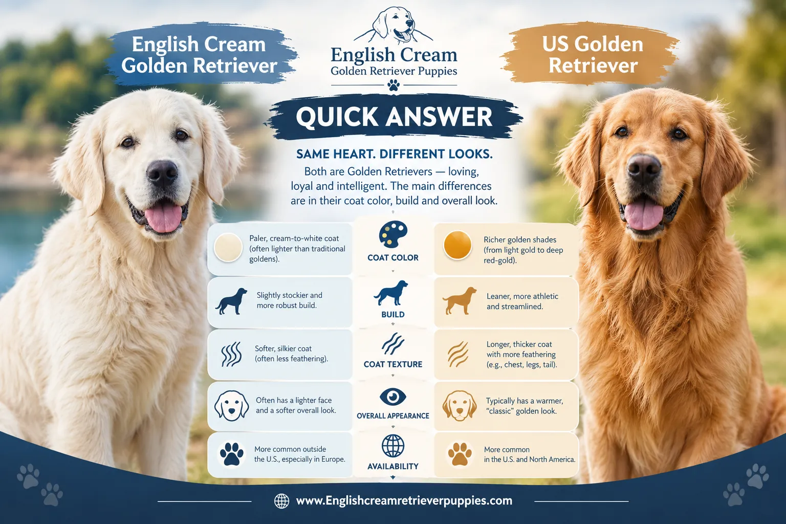 What's the difference between English cream and American golden retrievers?