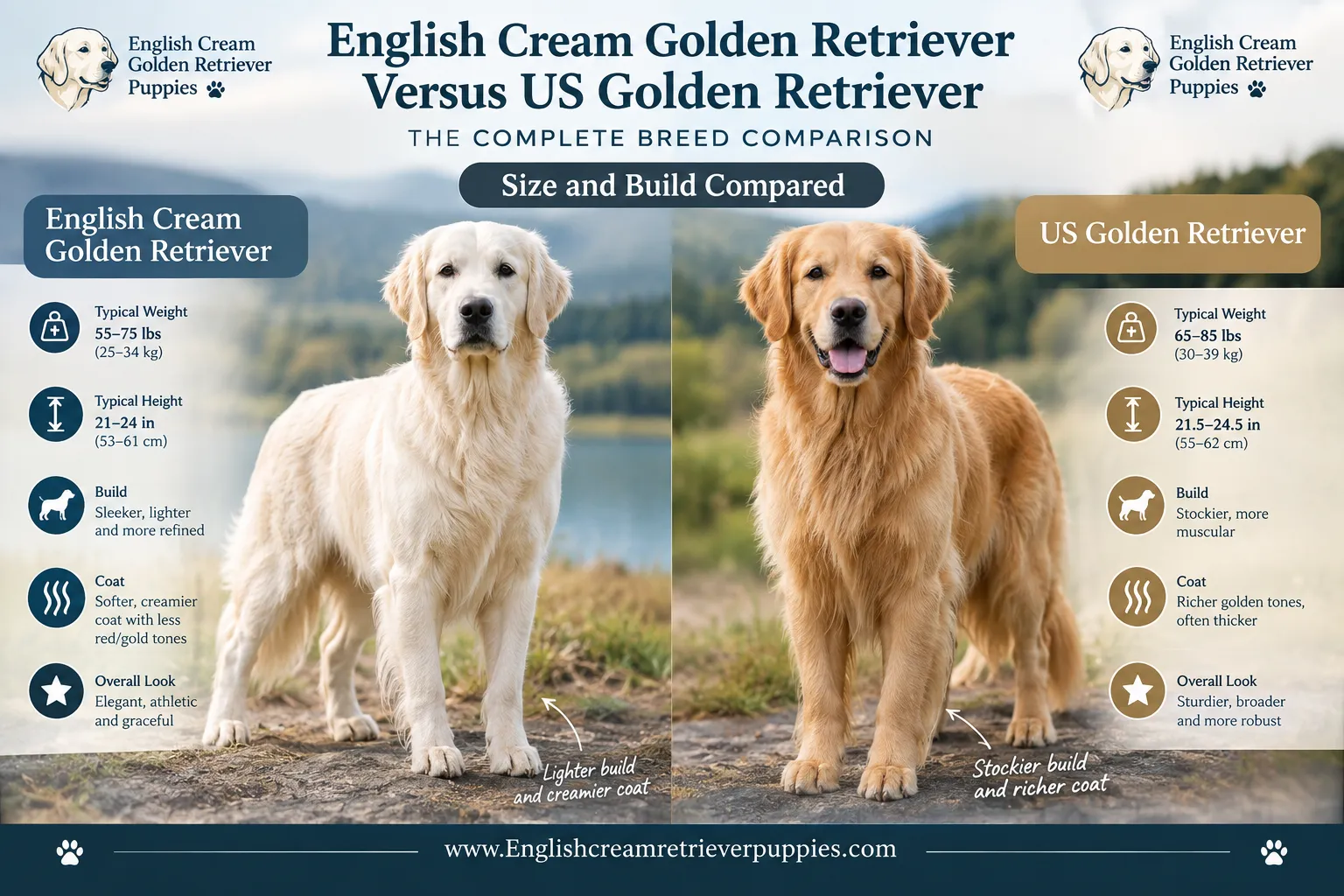 English cream golden retriever versus US Golden retriever temperament and trainability