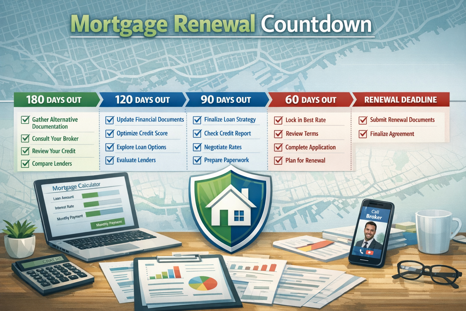 () strategic prevention roadmap visual: horizontal timeline from left to right showing 180-120-90-60 day countdown to