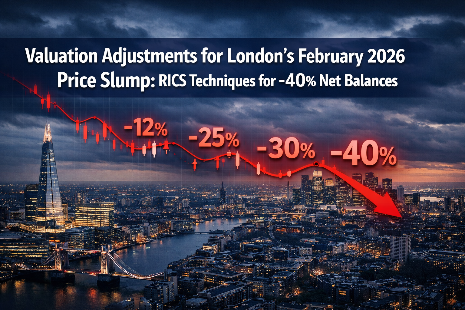 Professional () hero image featuring 'Valuation Adjustments for London's February 2026 Price Slump: RICS Techniques for -40%