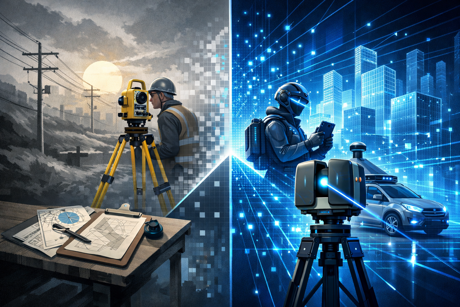 Conceptual editorial illustration depicting the 'Understanding the Reality Capture Revolution in 2026' section, showing a split-screen visua