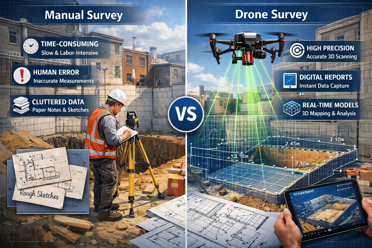 Detailed technical illustration depicting traditional Section 6 Excavation Notice challenges, showing split-screen