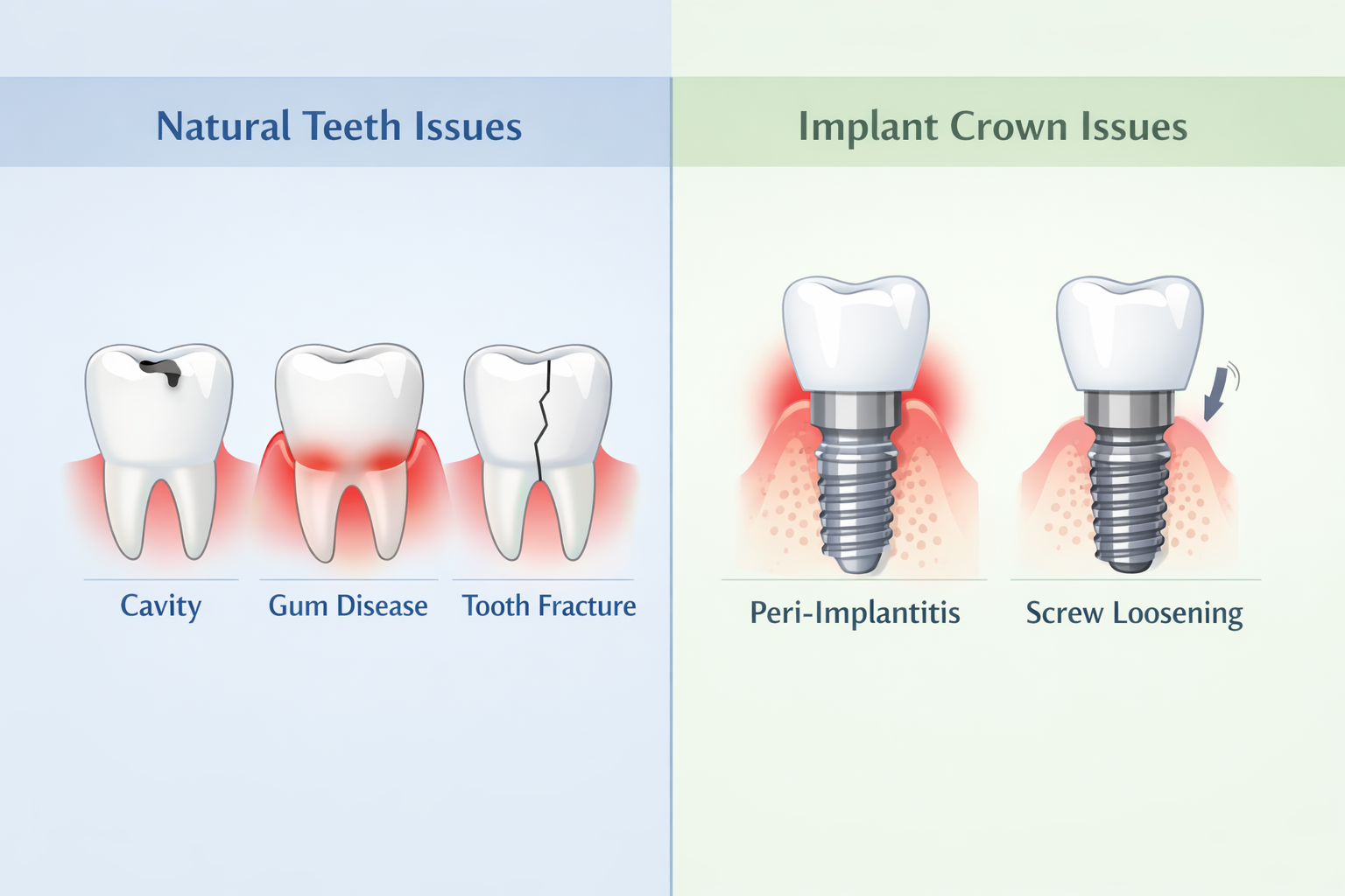 Implant crown vs natural tooth care