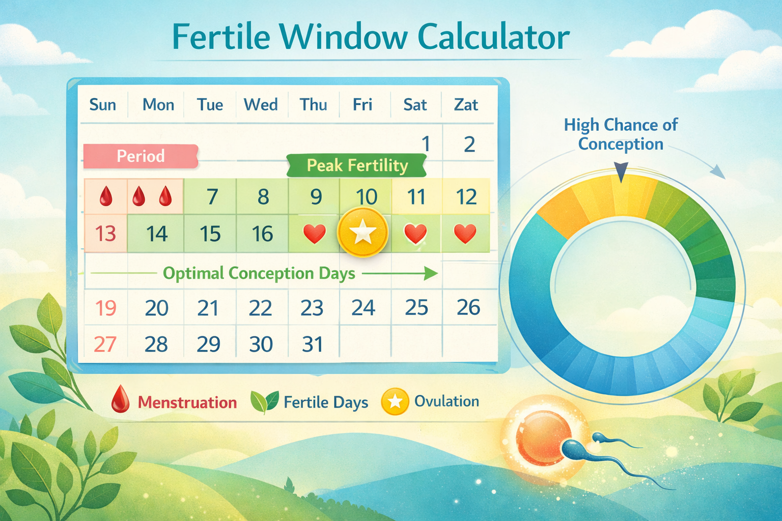 Detailed () image illustrating the concept of a fertile window calculator through a clean, visually representing a typical