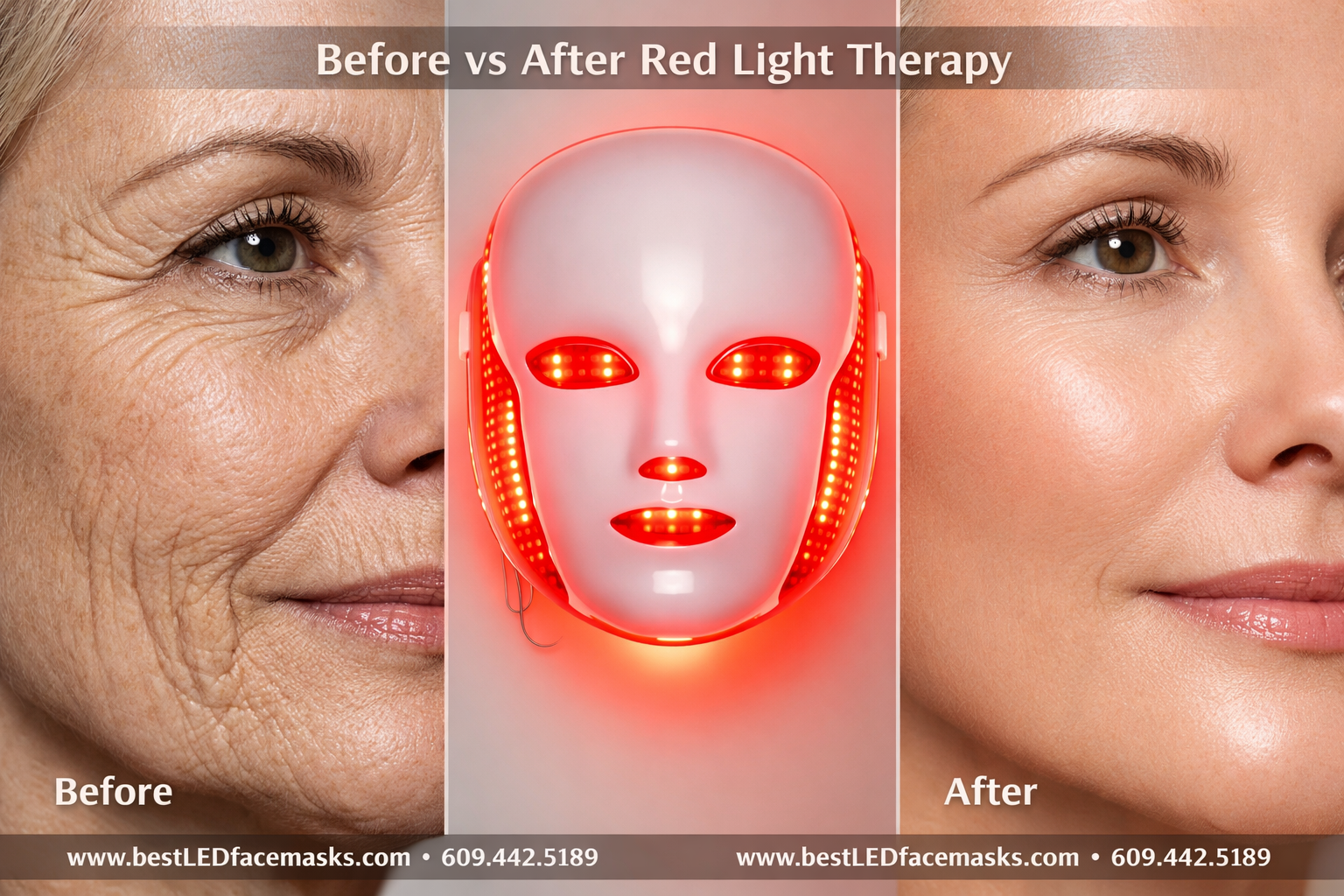 Detailed () showing a close-up split-panel comparison: left side shows aging skin with fine lines and wrinkles under